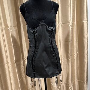 Voight Faux Leather Black Lace-Up Dress